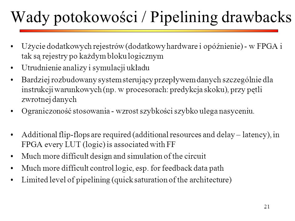 Wady potokowości / Pipelining drawbacks