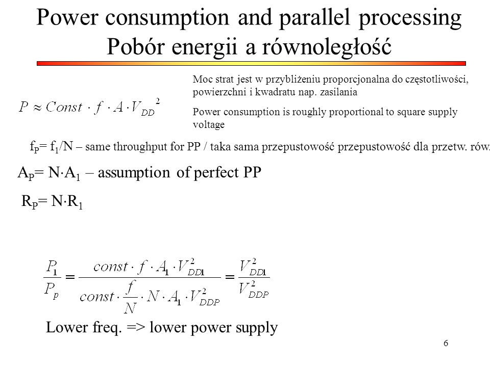 Power consumption and parallel processing Pobór energii a równoległość