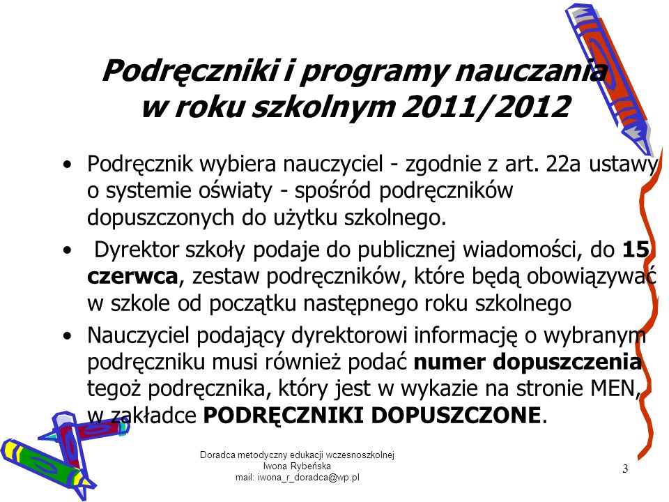 Podręczniki i programy nauczania w roku szkolnym 2011/2012