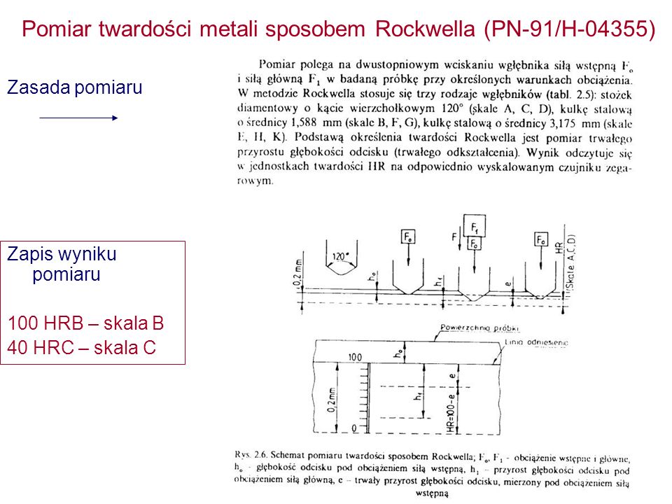 Pomiar twardości metali sposobem Rockwella (PN-91/H-04355)