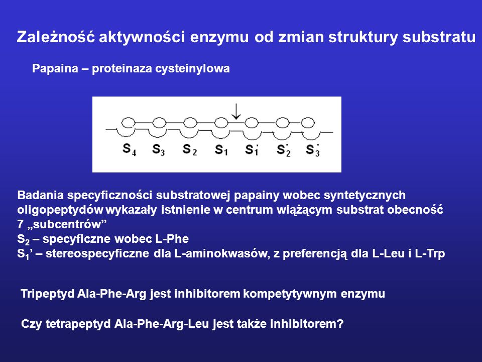 Zależność aktywności enzymu od zmian struktury substratu