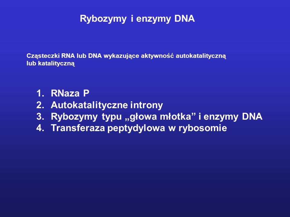 Autokatalityczne introny Rybozymy typu „głowa młotka i enzymy DNA