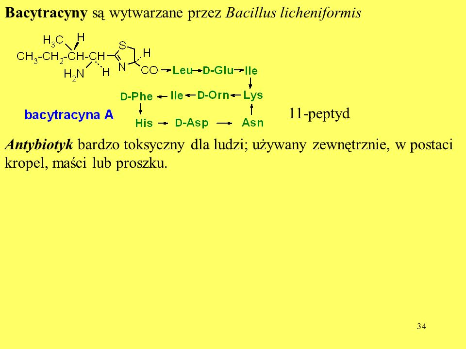 Bacytracyny są wytwarzane przez Bacillus licheniformis