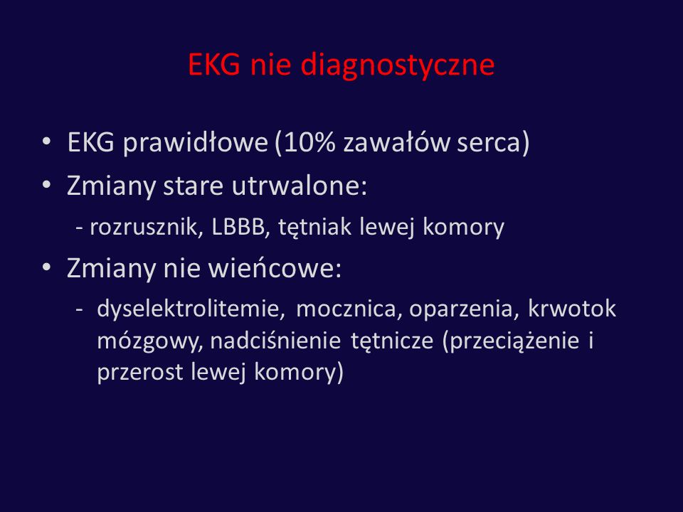 EKG nie diagnostyczne EKG prawidłowe (10% zawałów serca)