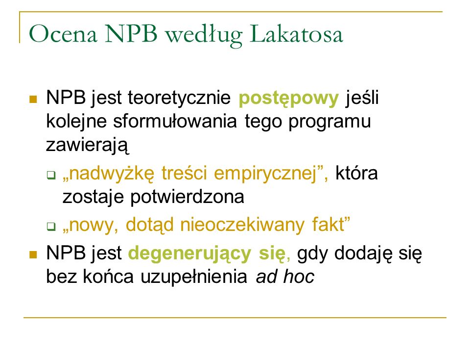 Ocena NPB według Lakatosa