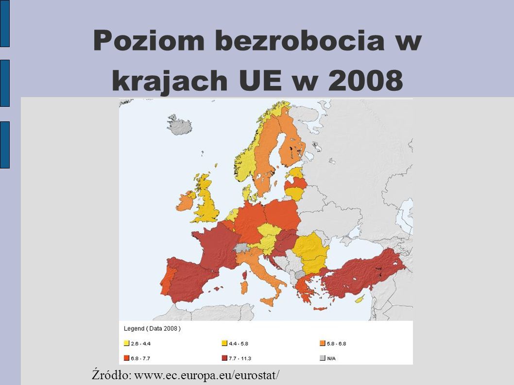 Poziom bezrobocia w krajach UE w 2008