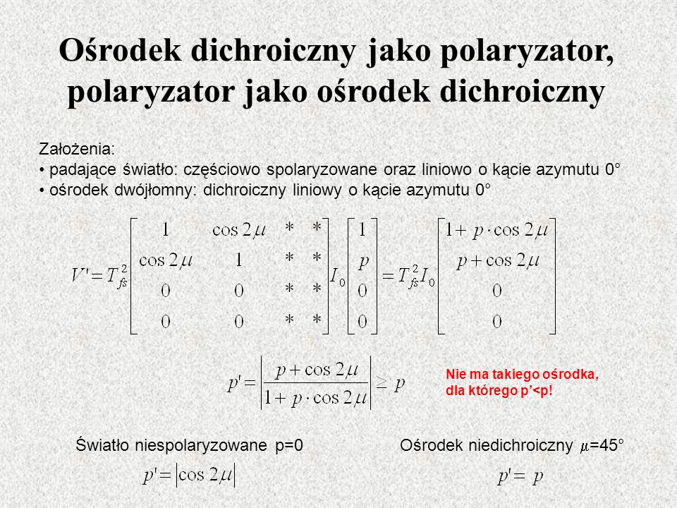 Ośrodek dichroiczny jako polaryzator, polaryzator jako ośrodek dichroiczny