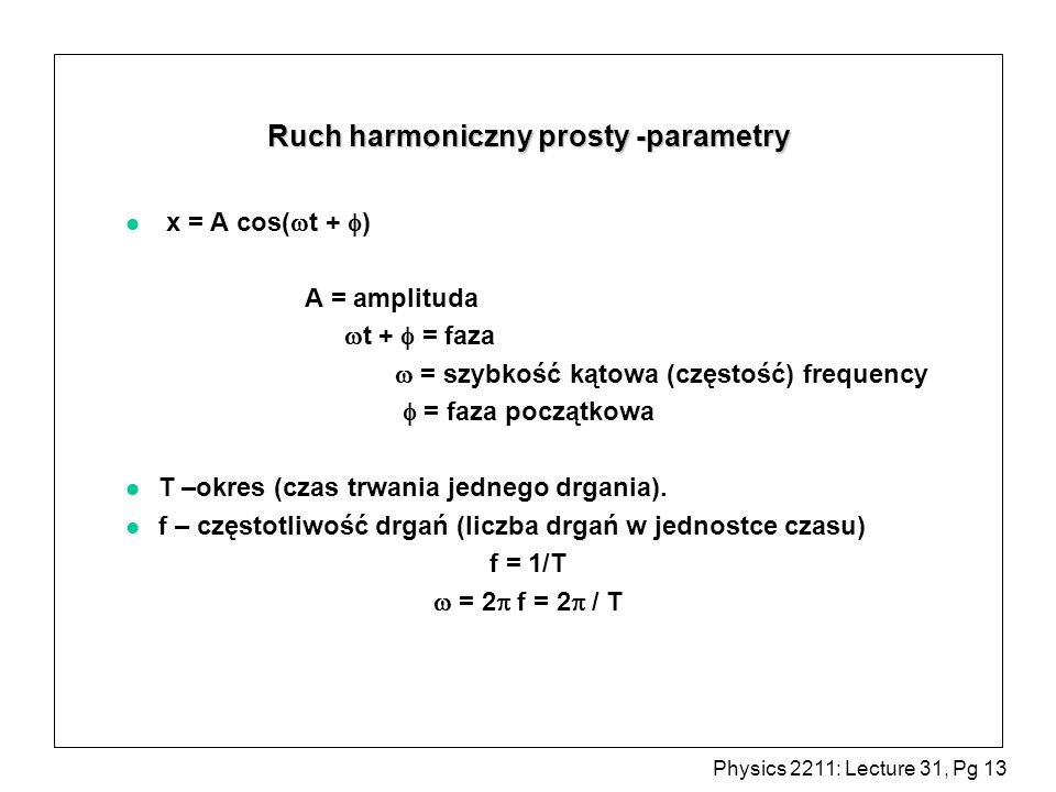 Ruch harmoniczny prosty -parametry