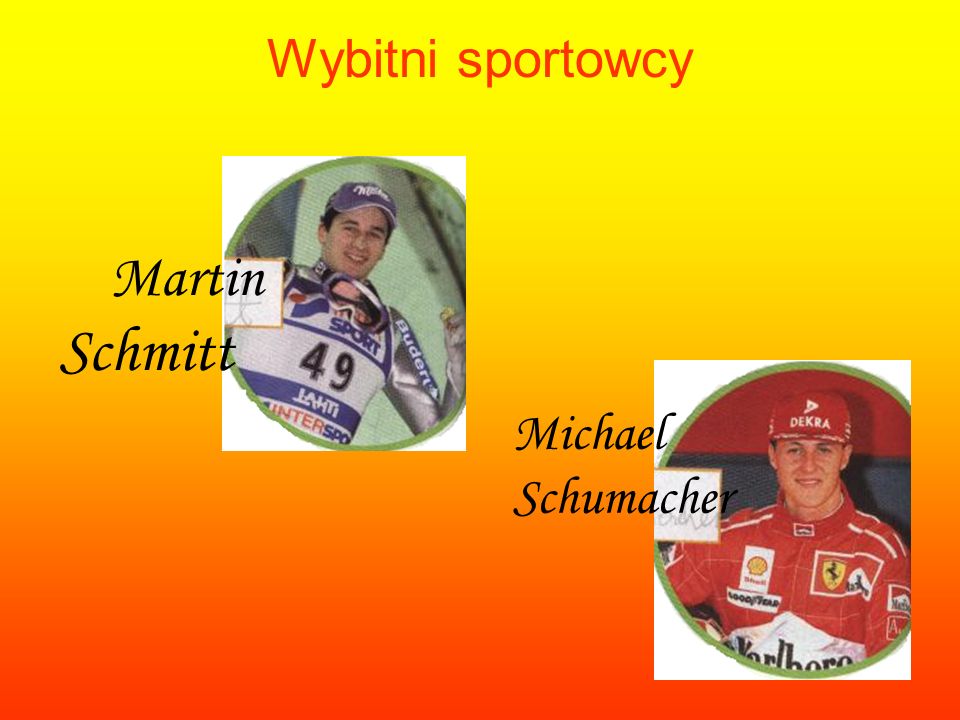 Wybitni sportowcy Martin Schmitt Michael Schumacher