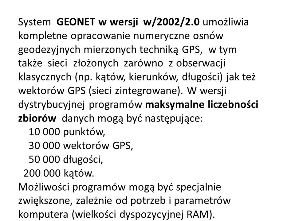 System GEONET w wersji w/2002/2