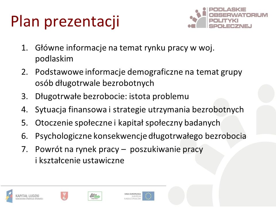 Plan prezentacji Główne informacje na temat rynku pracy w woj. podlaskim.
