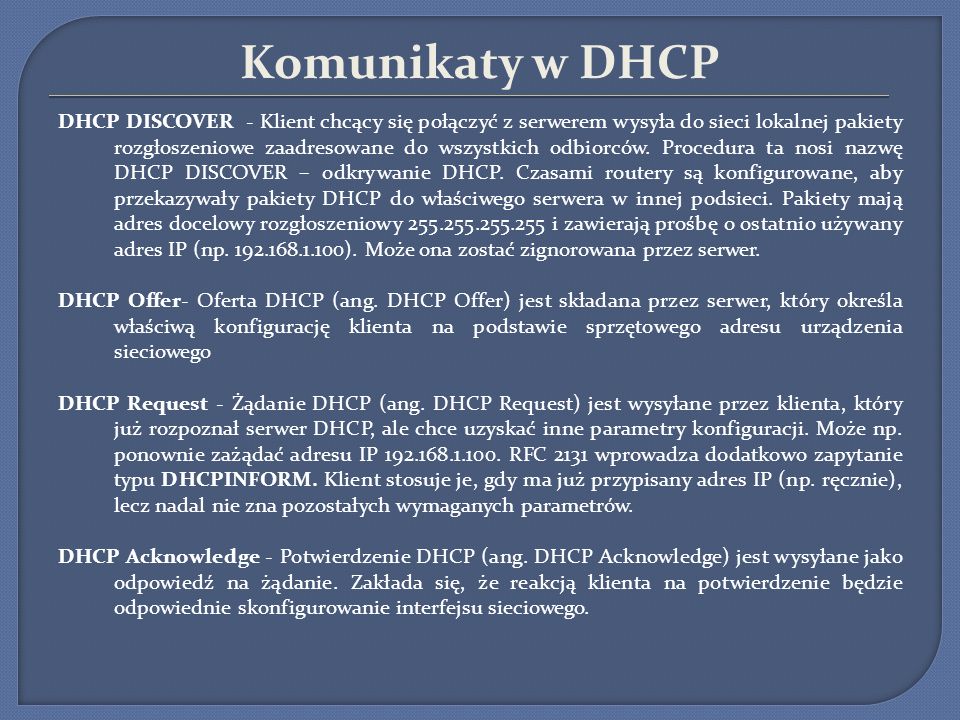 Komunikaty w DHCP