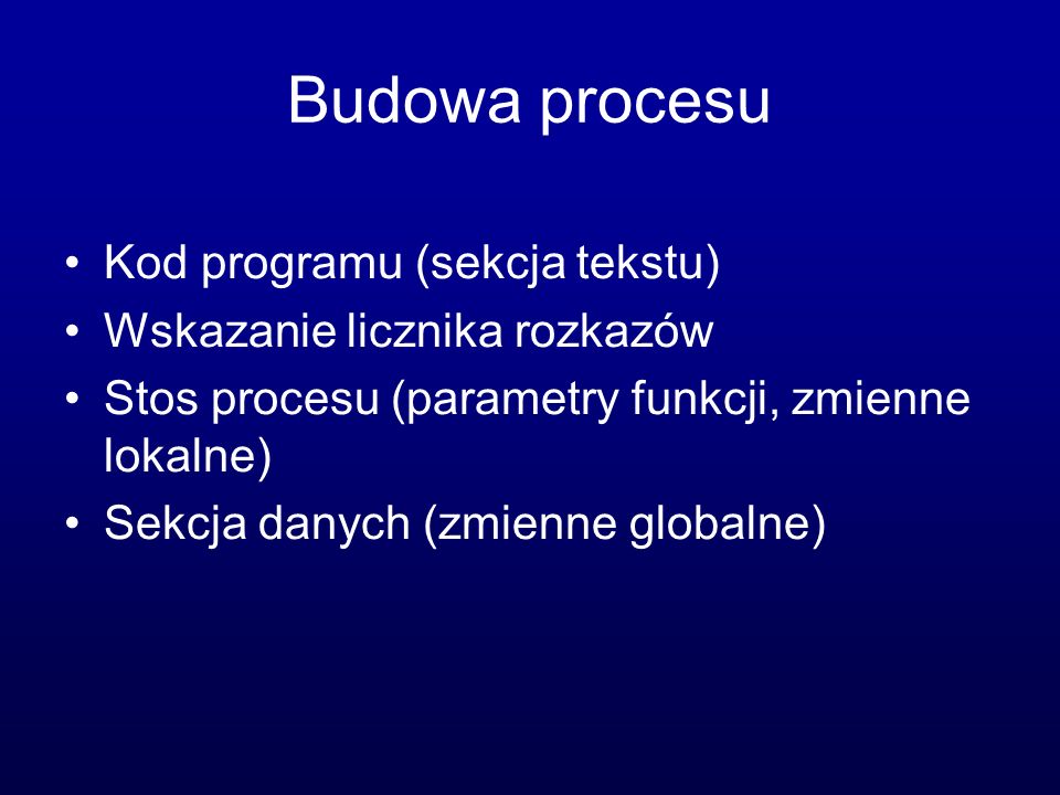Budowa procesu Kod programu (sekcja tekstu)