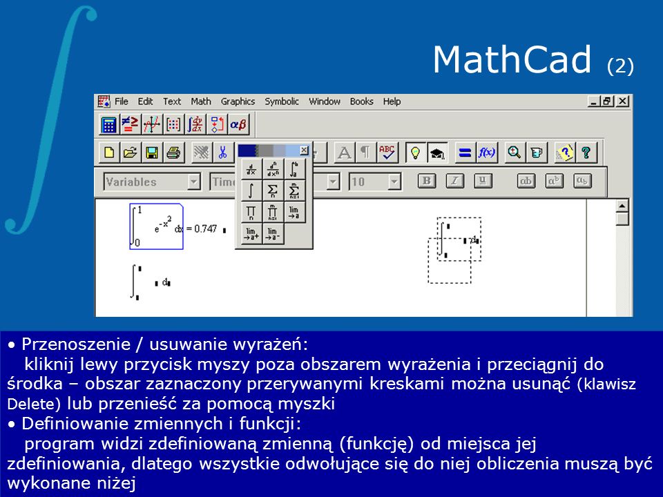 MathCad (2) Przenoszenie / usuwanie wyrażeń: