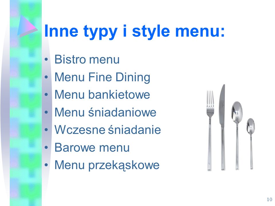Inne typy i style menu: Bistro menu Menu Fine Dining Menu bankietowe