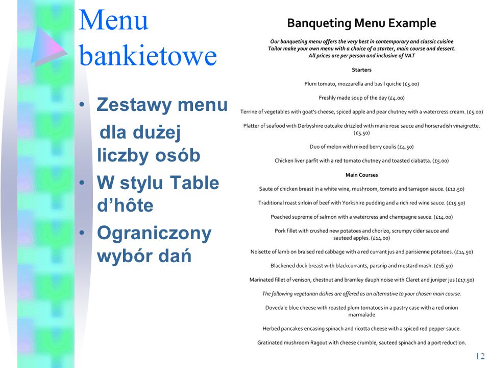 Menu bankietowe Zestawy menu dla dużej liczby osób
