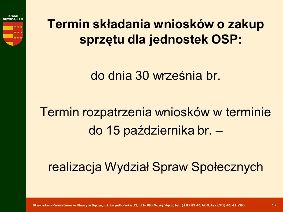Termin składania wniosków o zakup sprzętu dla jednostek OSP:
