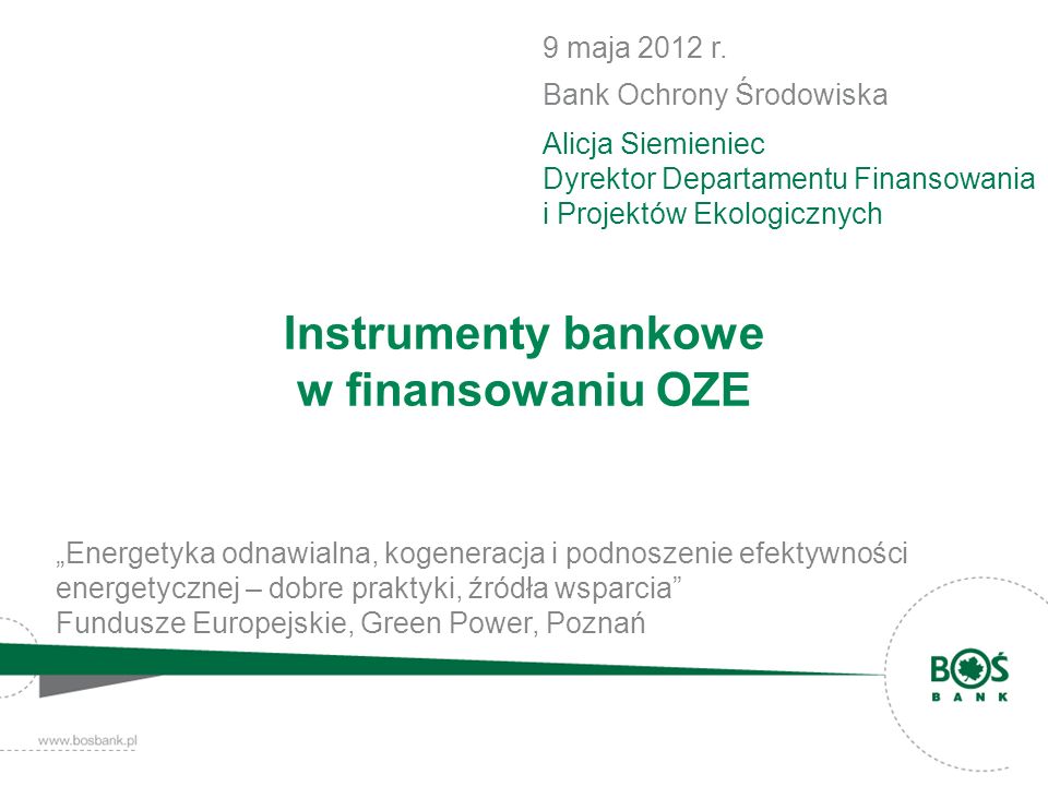 Instrumenty bankowe w finansowaniu OZE