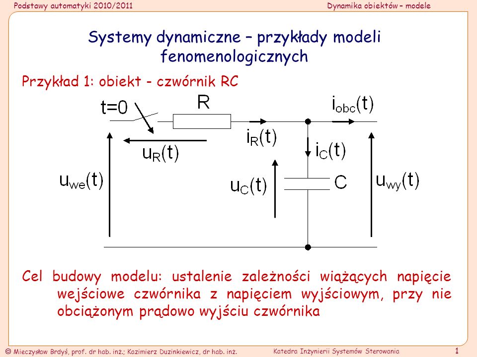 Systemy dynamiczne – przykłady modeli fenomenologicznych