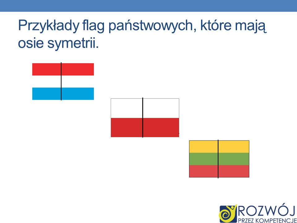 Przykłady flag państwowych, które mają osie symetrii.