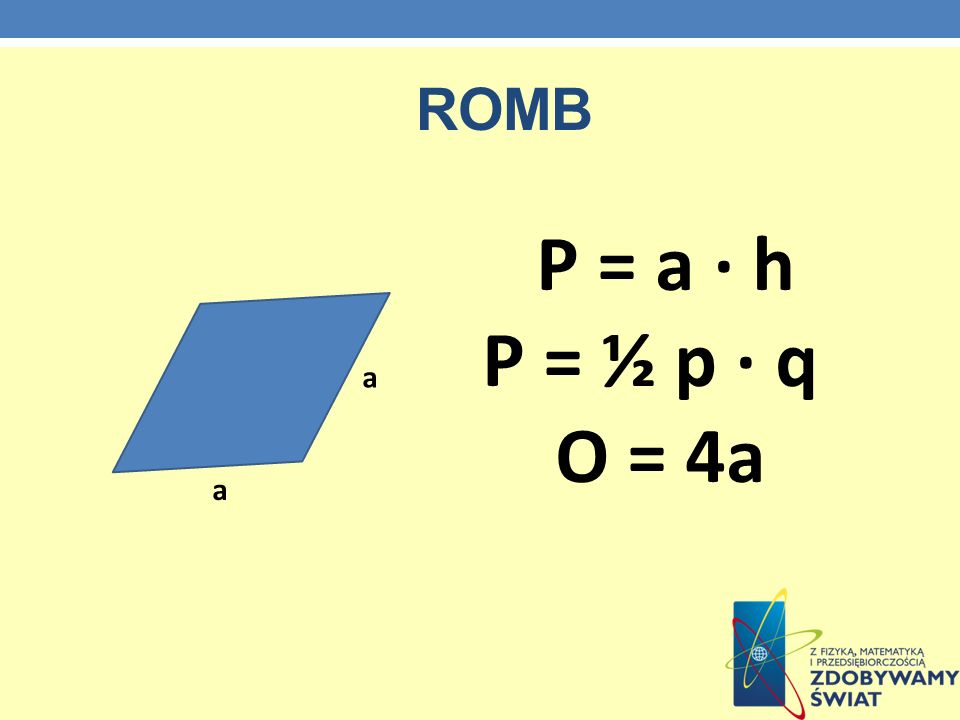 romb P = a · h P = ½ p · q O = 4a a a