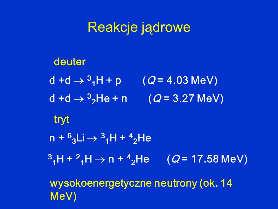 Reakcje jądrowe deuter d +d  31H + p (Q = 4.03 MeV)