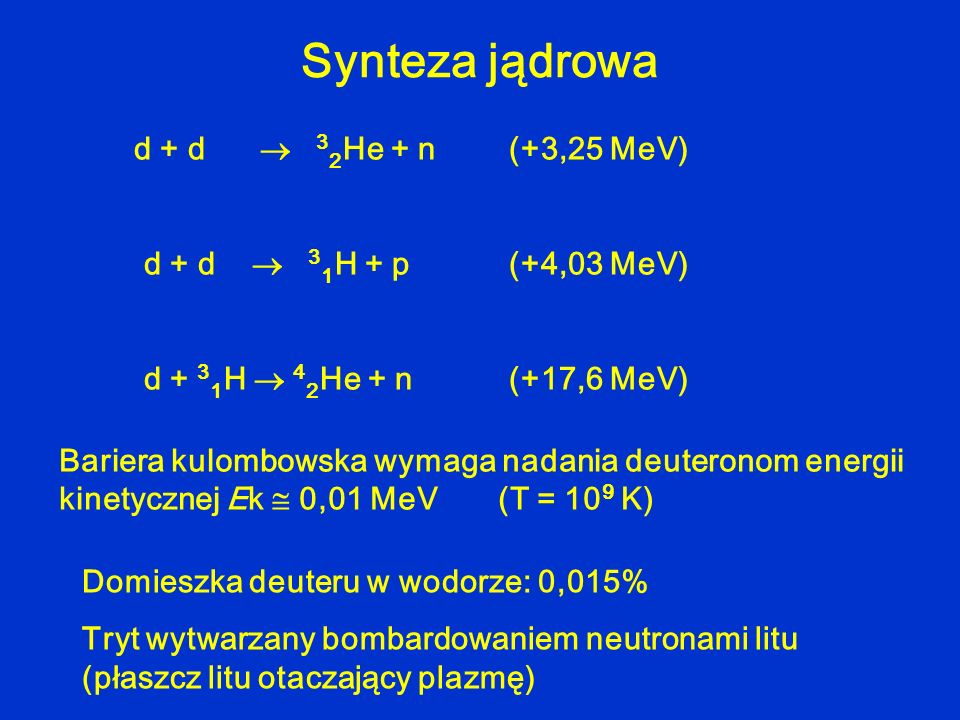 Synteza jądrowa d + d  32He + n (+3,25 MeV)