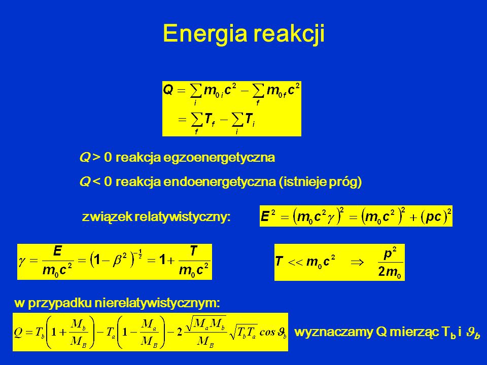 Energia reakcji Q > 0 reakcja egzoenergetyczna