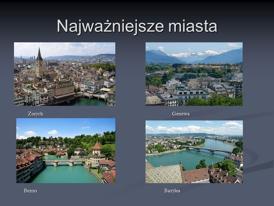 Najważniejsze miasta Zurych Genewa.