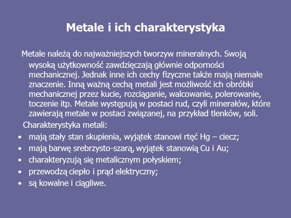 Metale i ich charakterystyka