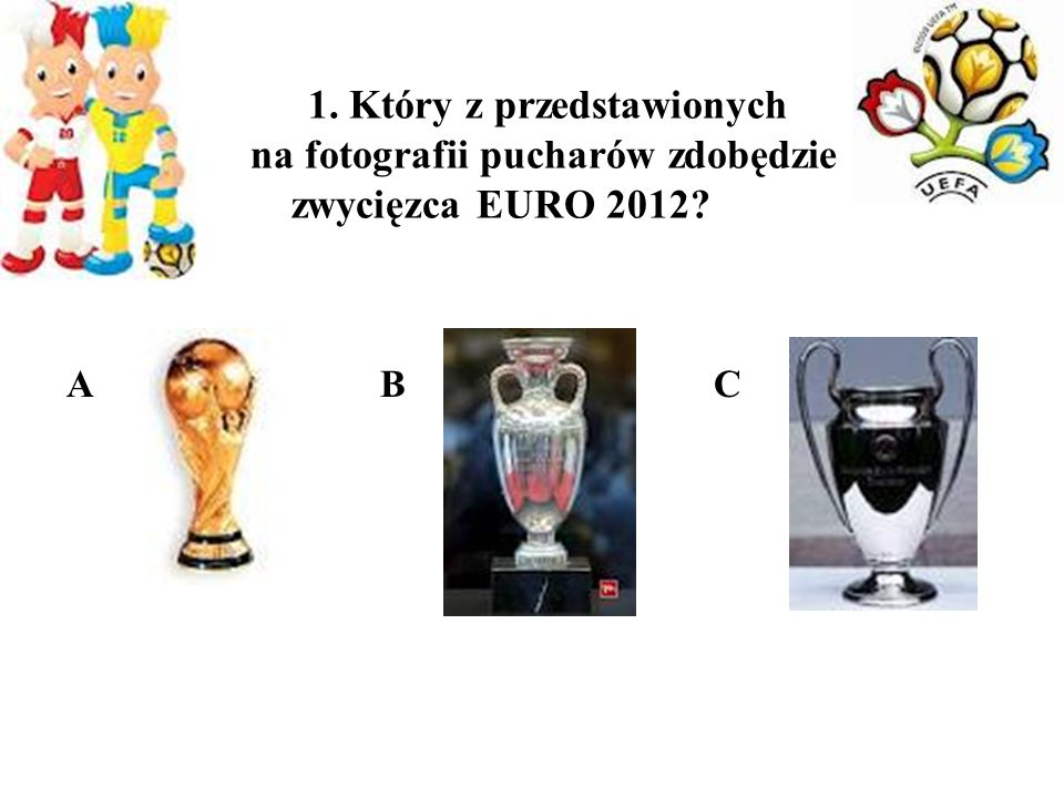 1. Który z przedstawionych na fotografii pucharów zdobędzie zwycięzca EURO 2012