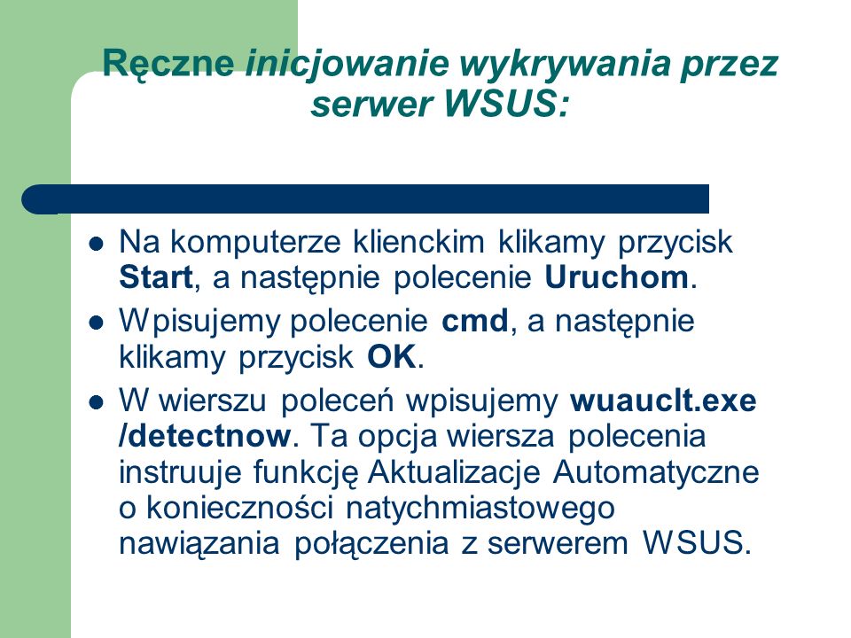 Ręczne inicjowanie wykrywania przez serwer WSUS: