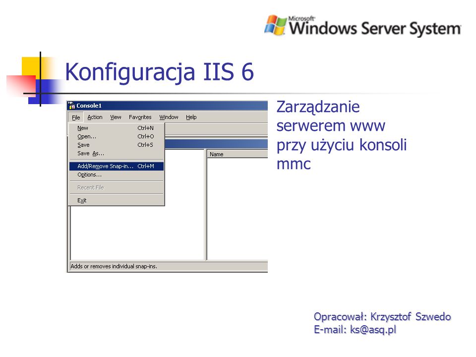 Konfiguracja IIS 6 Zarządzanie serwerem www przy użyciu konsoli mmc