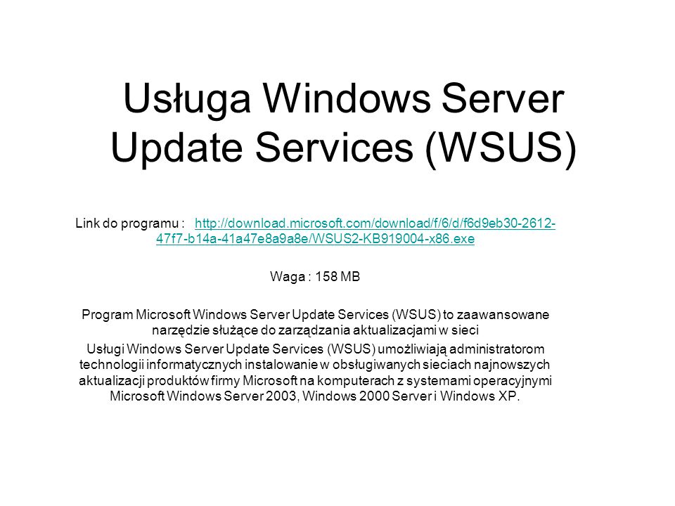 Usługa Windows Server Update Services (WSUS)