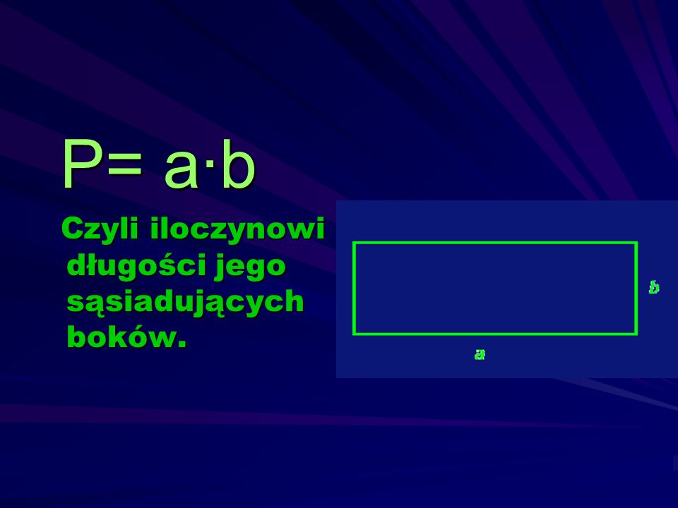 P= a·b Czyli iloczynowi długości jego sąsiadujących boków.
