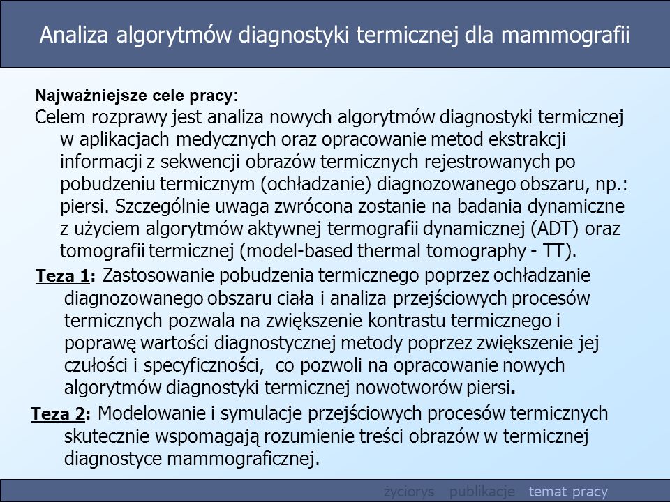 Analiza algorytmów diagnostyki termicznej dla mammografii