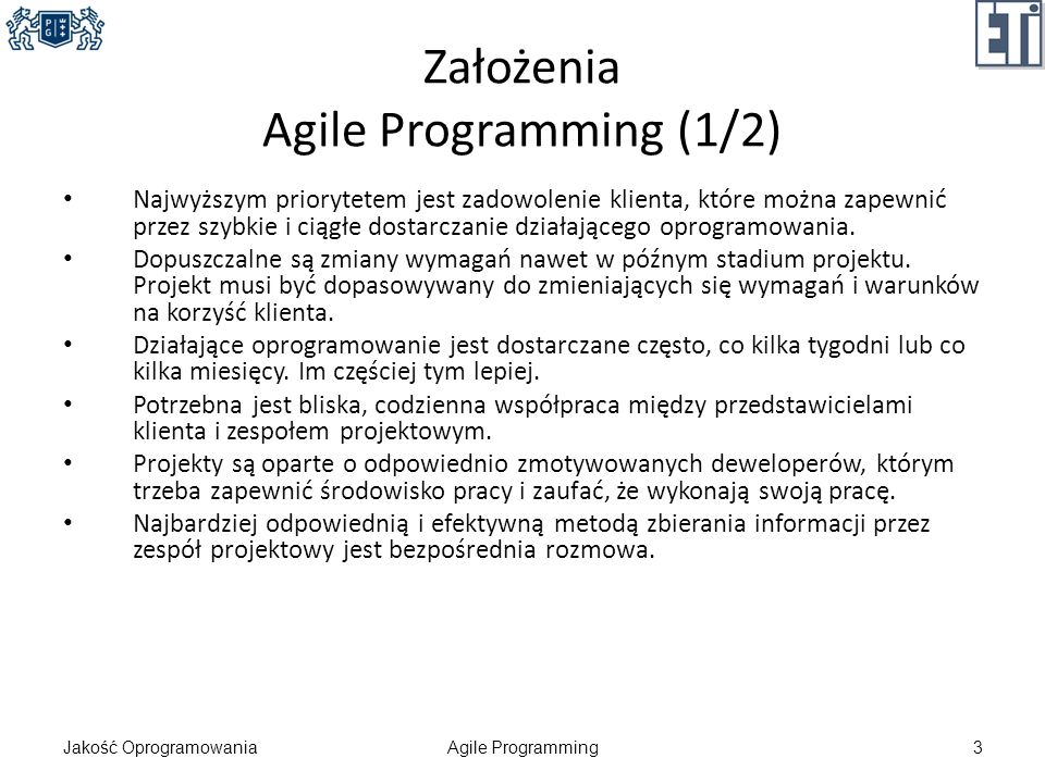 Założenia Agile Programming (1/2)