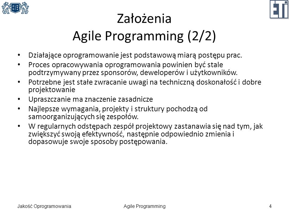Założenia Agile Programming (2/2)