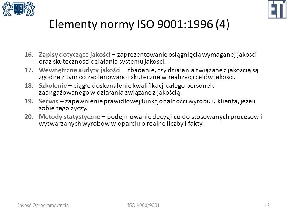 Elementy normy ISO 9001:1996 (4)