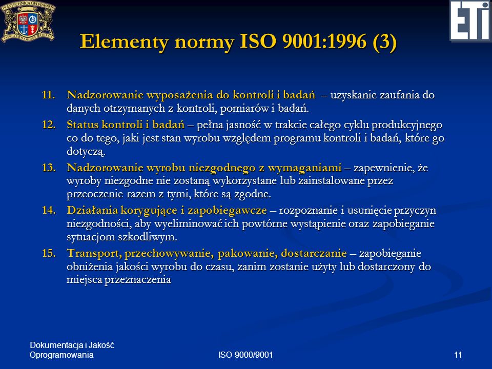 Elementy normy ISO 9001:1996 (3)