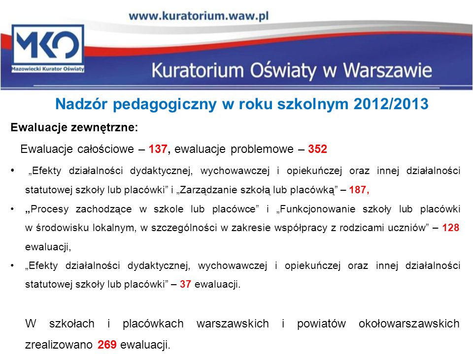 Nadzór pedagogiczny w roku szkolnym 2012/2013