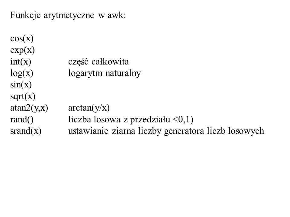 Funkcje arytmetyczne w awk: