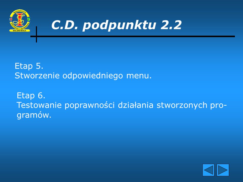 C.D. podpunktu 2.2 Etap 5. Stworzenie odpowiedniego menu. Etap 6.