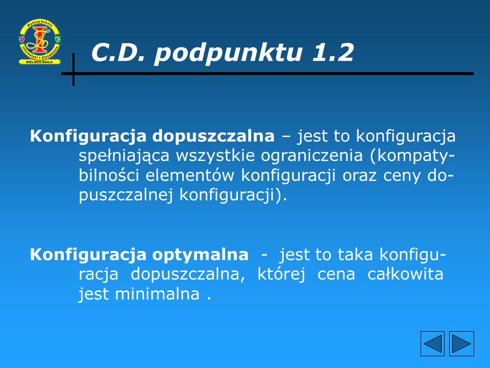 C.D. podpunktu 1.2 Konfiguracja dopuszczalna – jest to konfiguracja