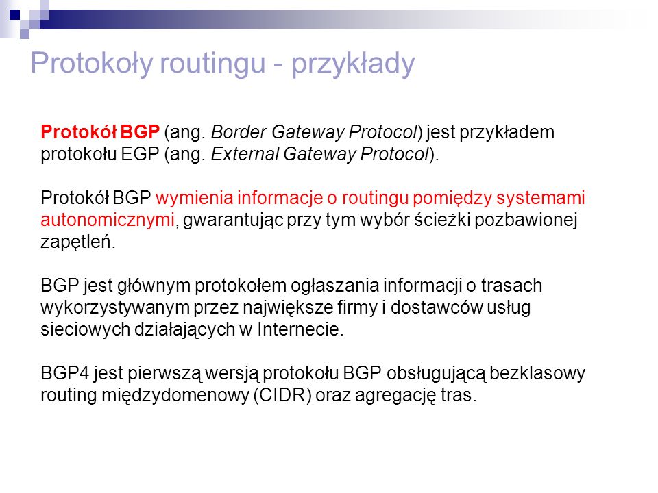 Protokoły routingu - przykłady