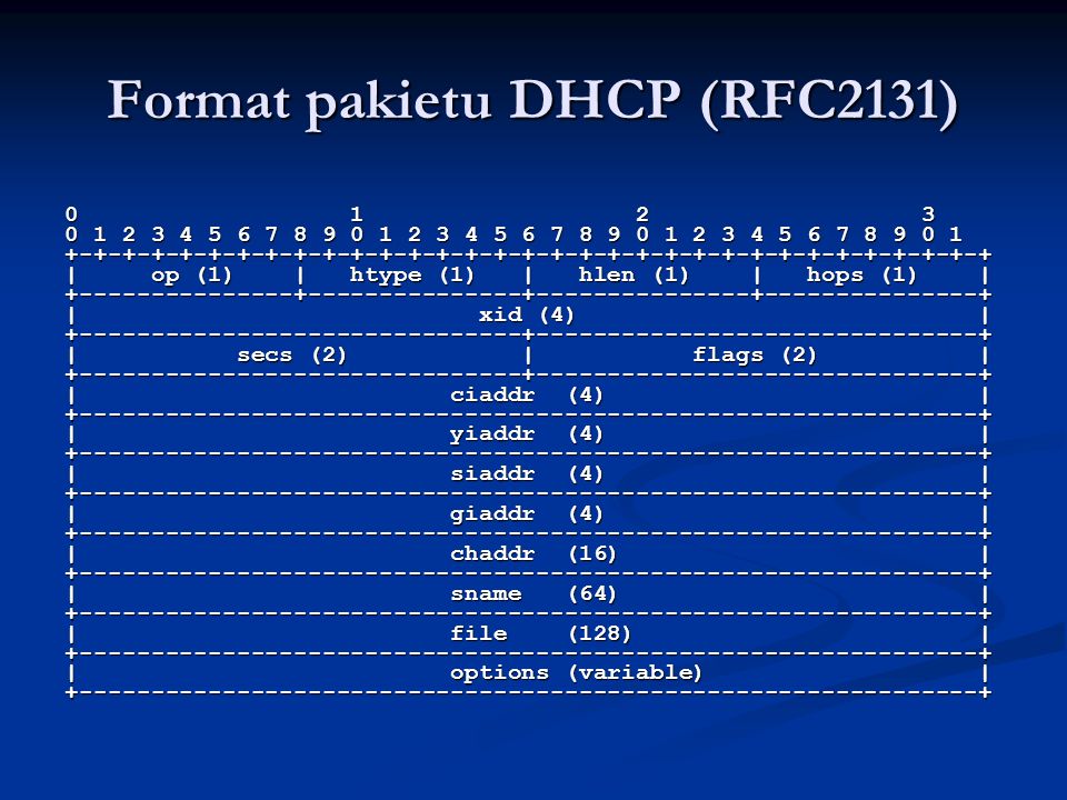 Format pakietu DHCP (RFC2131)