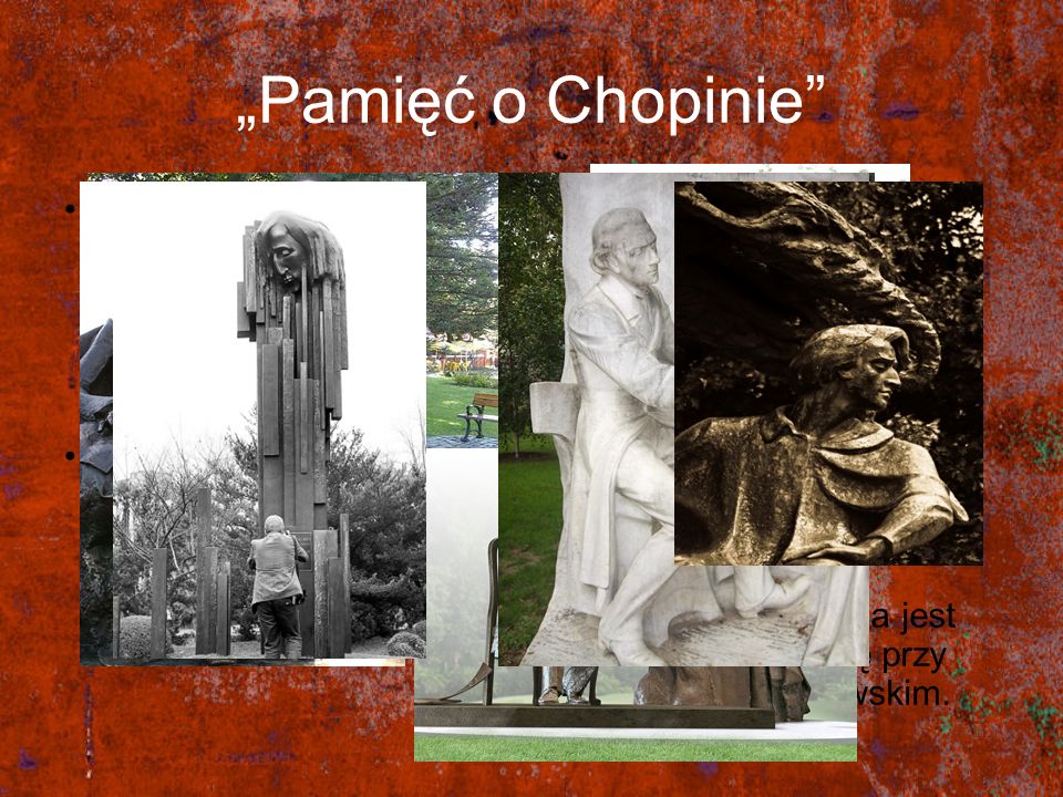 „Pamięć o Chopinie Po śmierci Fryderyka Chopina powstało wiele pomników upamiętniających jego dokonania muzyczne.