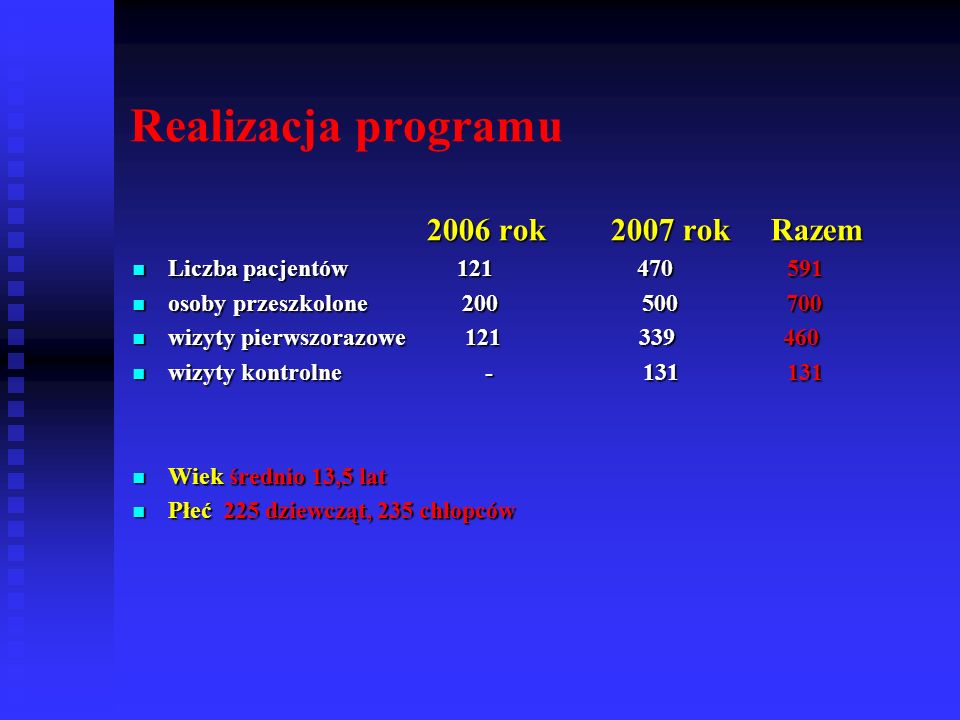 Realizacja programu 2006 rok 2007 rok Razem