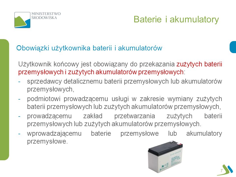 Baterie i akumulatory Obowiązki użytkownika baterii i akumulatorów