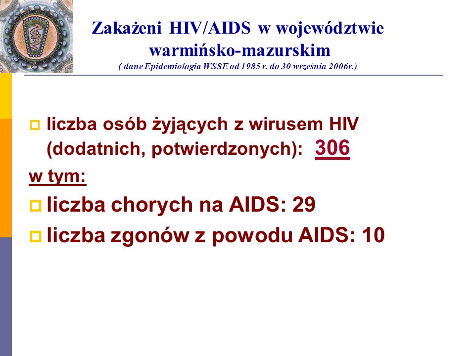 liczba chorych na AIDS: 29 liczba zgonów z powodu AIDS: 10
